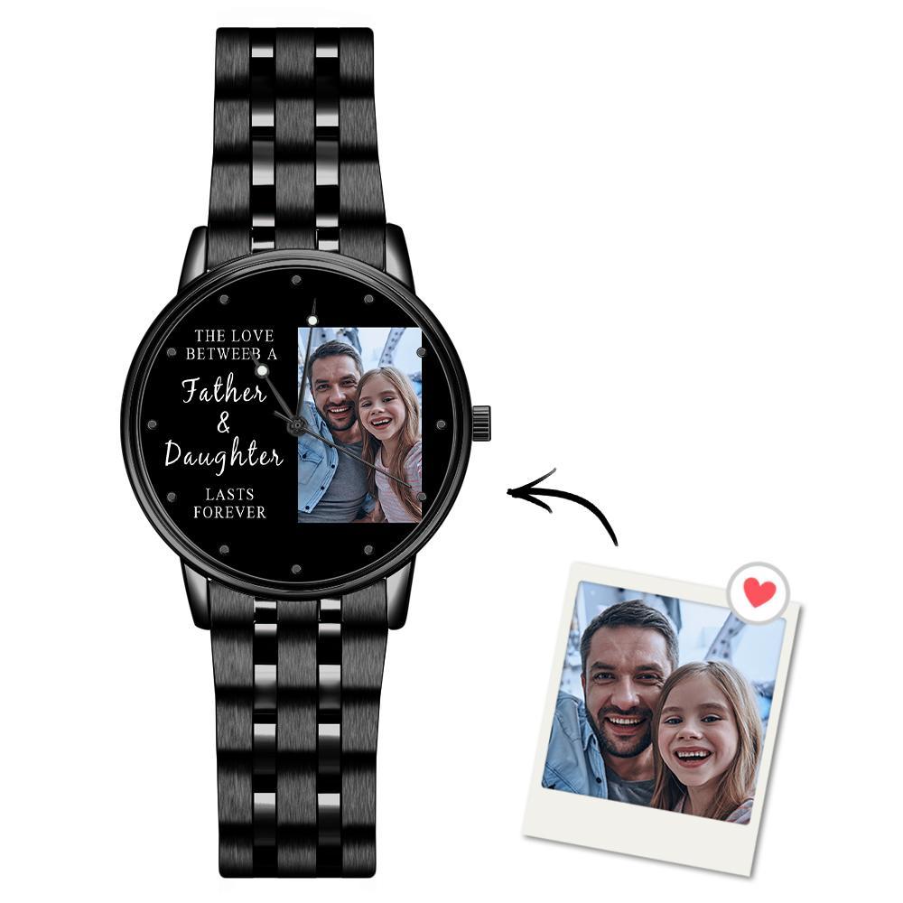 Engraved Men's Black Alloy Bracelet Photo Watch 38mm To My Dad I Love You Gifts for Dad - soufeelau