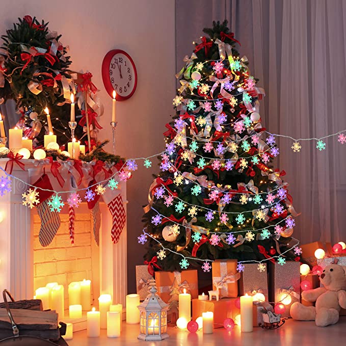 3 Lighting Colors Christmas Snowflake Decoration String Lights with Battery Operated Christmas Hanging Ornaments for Indoor Outdoor Holiday Christmas New Year Party Decorations - soufeelau