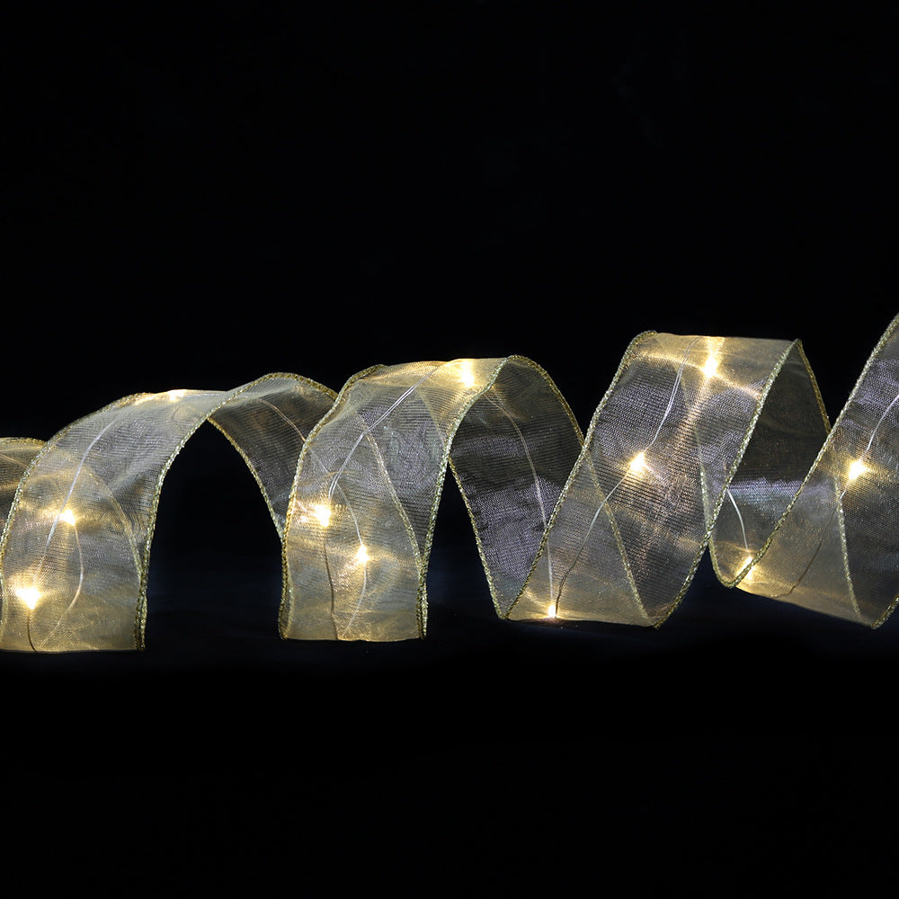 Christmas Ribbon Lights Copper Wire Ribbon Bows Lights for Holiday Party Decoration - soufeelau