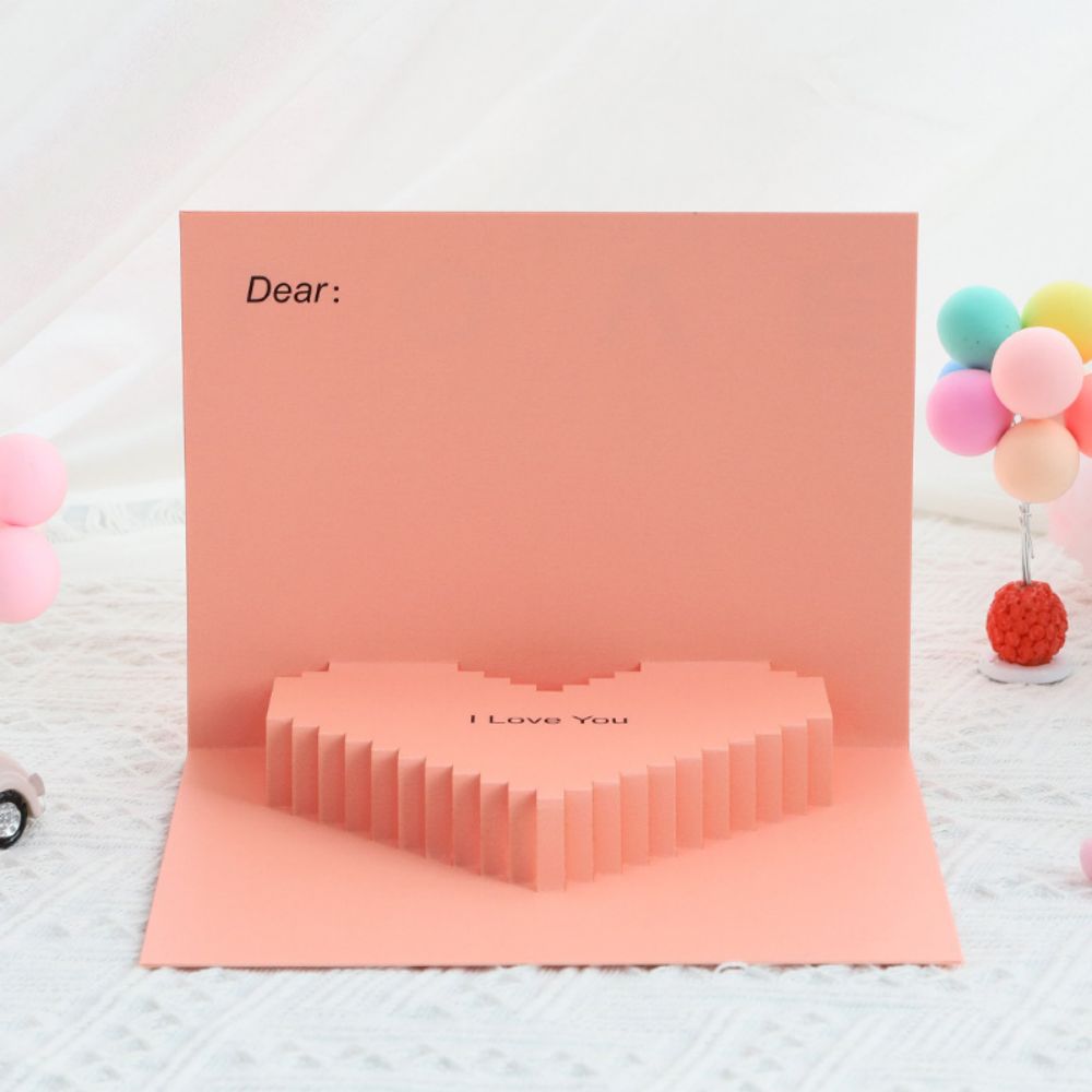 3D Creative Valentine's Day Pop Up Card Romantic Pink Heart Pop Up Greeting Card - soufeelau