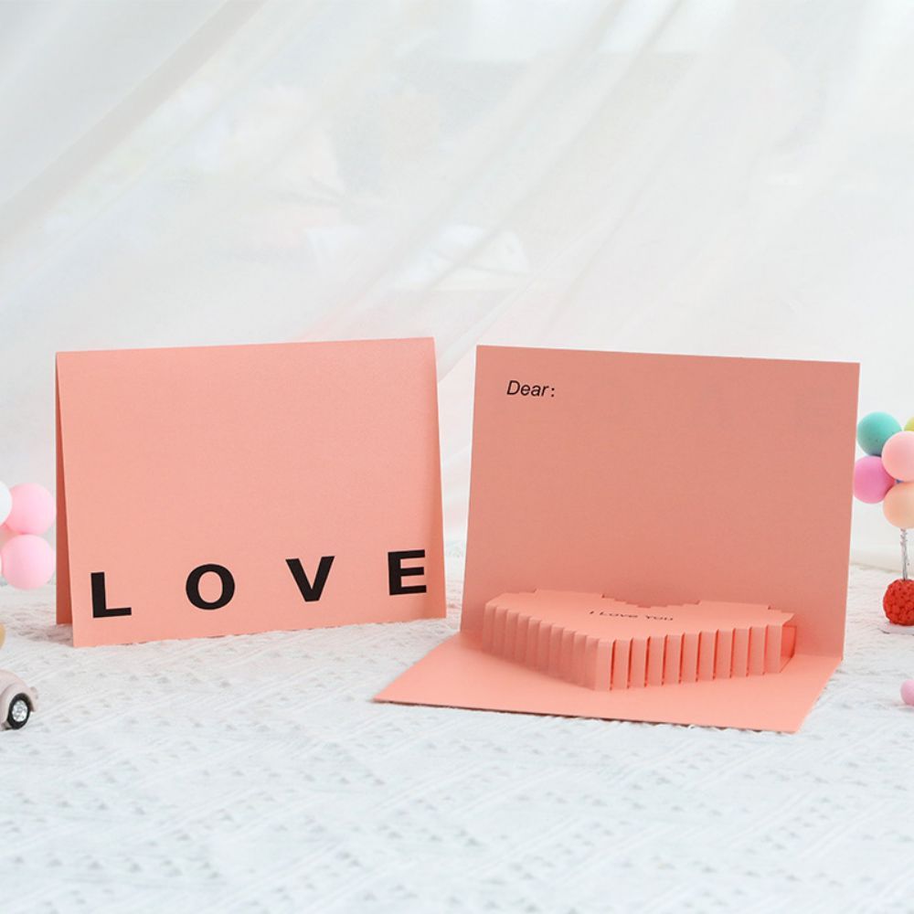 3D Creative Valentine's Day Pop Up Card Romantic Pink Heart Pop Up Greeting Card - soufeelau