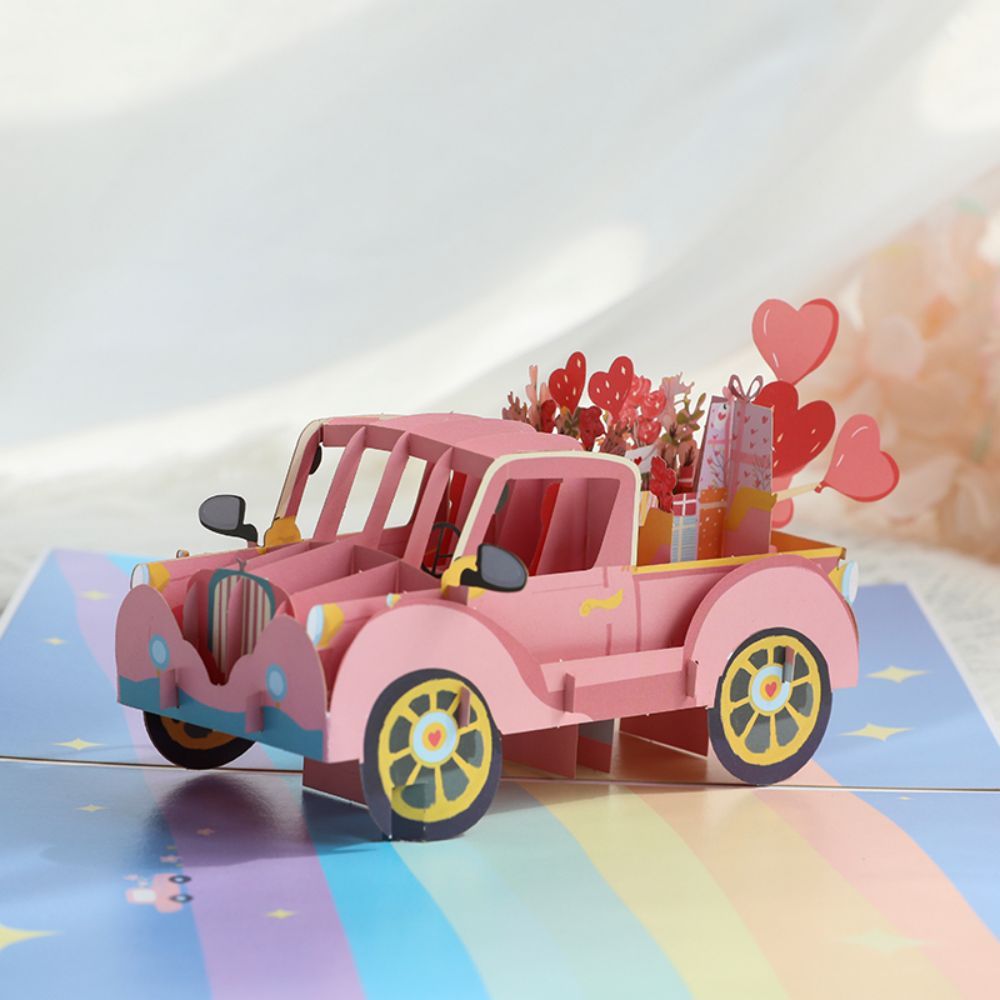3D Creative Valentine's Day Pop Up Card Love Car Pop Up Greeting Card - soufeelau