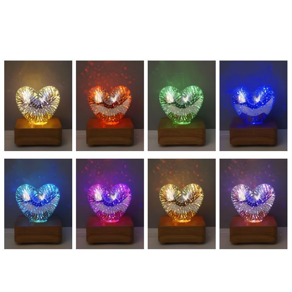 3D Firework Heart Night Light Colorful Heart Decor Light Gift - soufeelau