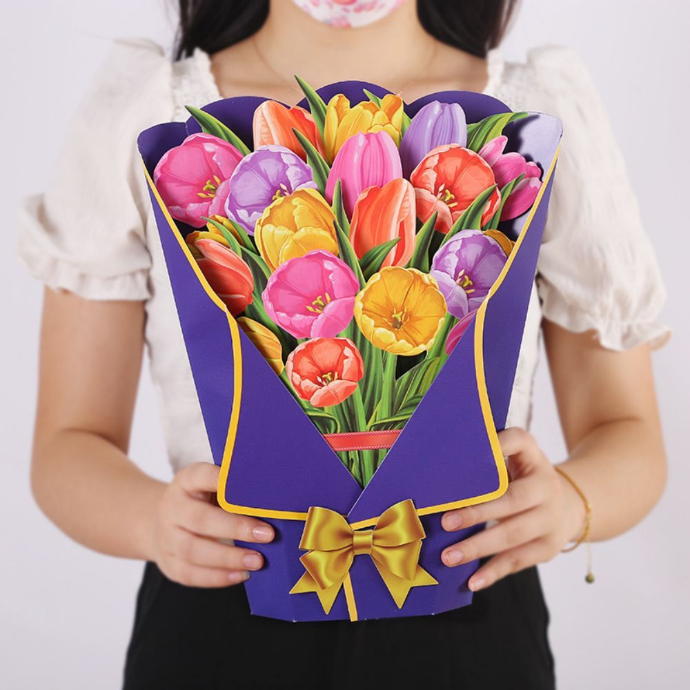 Tulip 3D Pop Up Greeting Card Flower Bouquet Pop Up Card - soufeelau