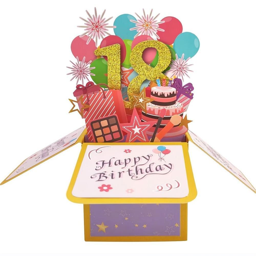 Birthday Pop Up Box Card 18th Birthday 3D Pop Up Greeting Card - soufeelau