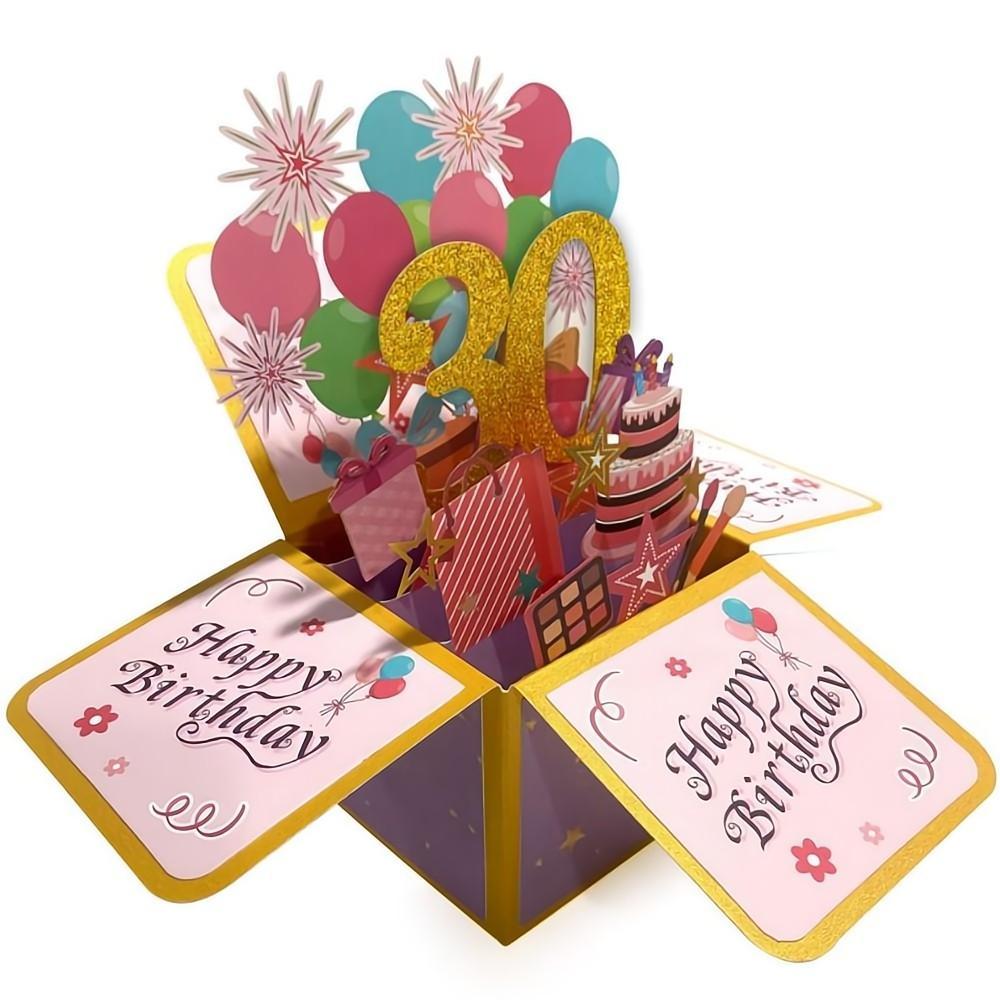 Birthday Pop Up Box Card 30th Birthday 3D Pop Up Greeting Card - soufeelau