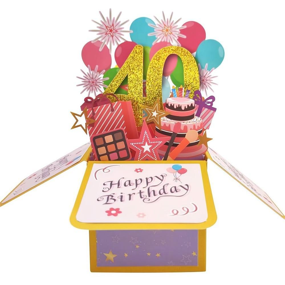 Birthday Pop Up Box Card 40th Birthday 3D Pop Up Greeting Card - soufeelau