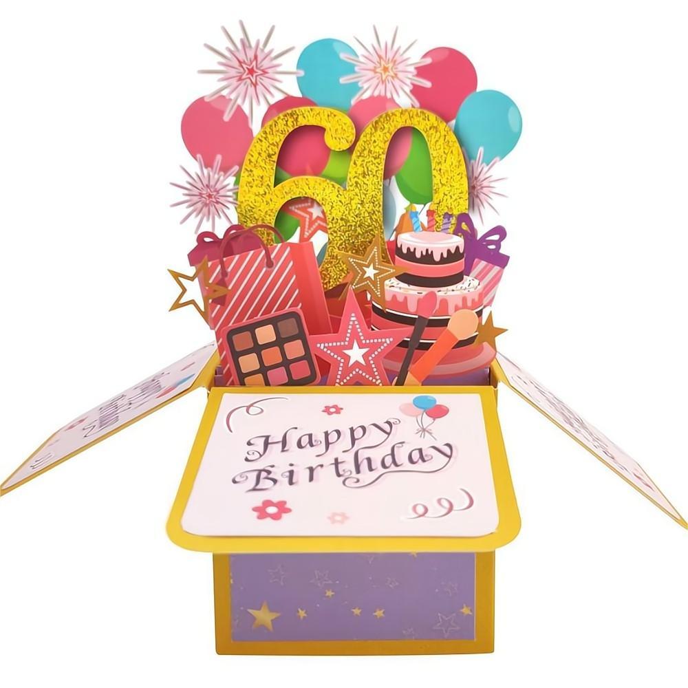 Birthday Pop Up Box Card 60th Birthday 3D Pop Up Greeting Card - soufeelau