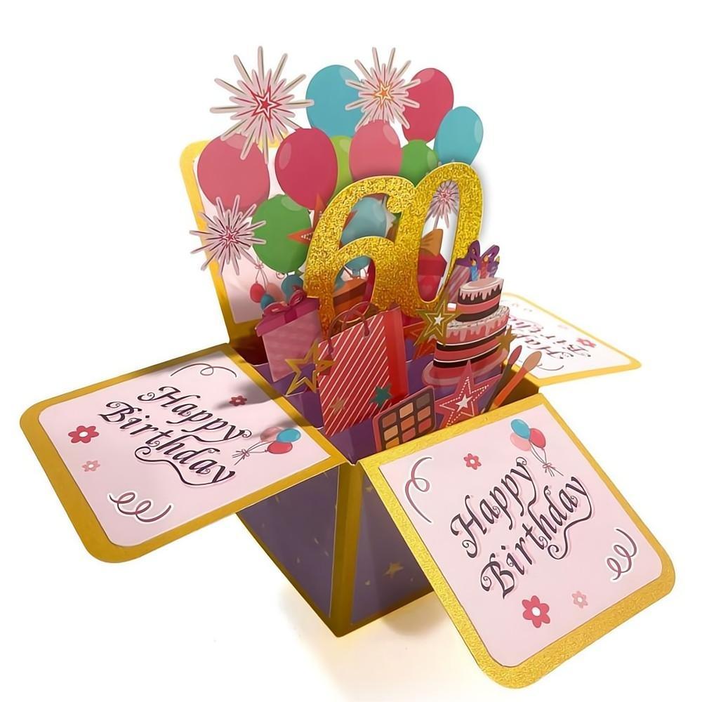 Birthday Pop Up Box Card 60th Birthday 3D Pop Up Greeting Card - soufeelau