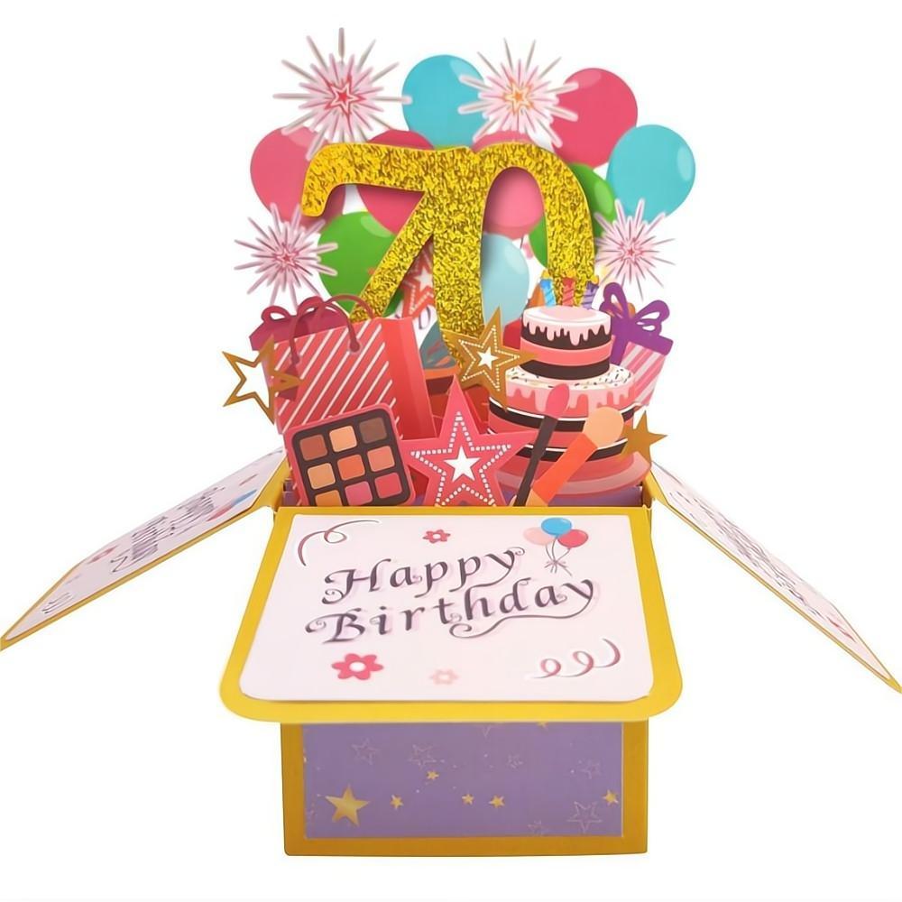 Birthday Pop Up Box Card 70th Birthday 3D Pop Up Greeting Card - soufeelau