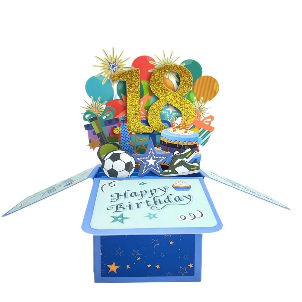 Blue Birthday Pop Up Box Card 18th Birthday 3D Pop Up Greeting Card - soufeelau