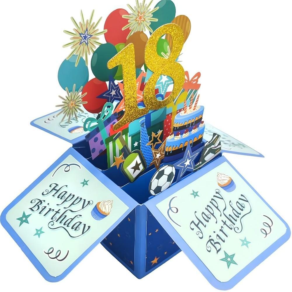 Blue Birthday Pop Up Box Card 18th Birthday 3D Pop Up Greeting Card - soufeelau