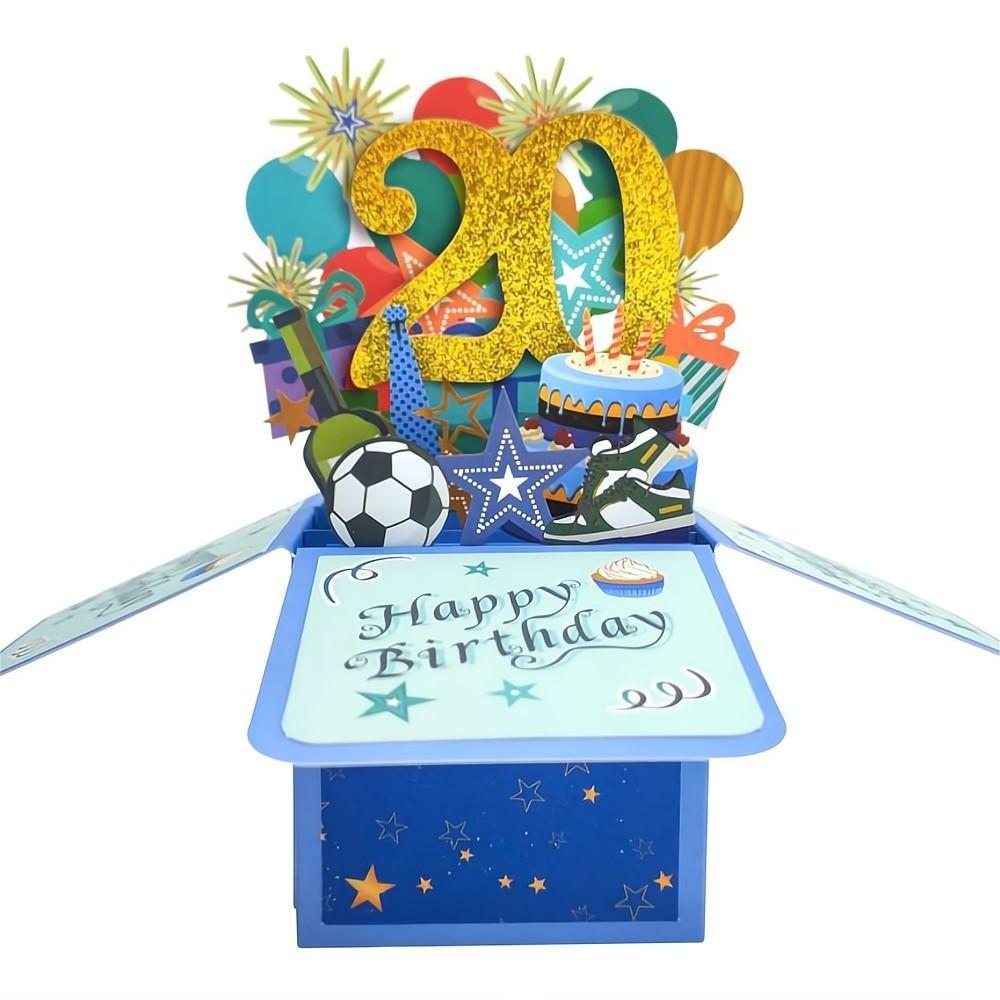 Blue Birthday Pop Up Box Card 20th Birthday 3D Pop Up Greeting Card - soufeelau