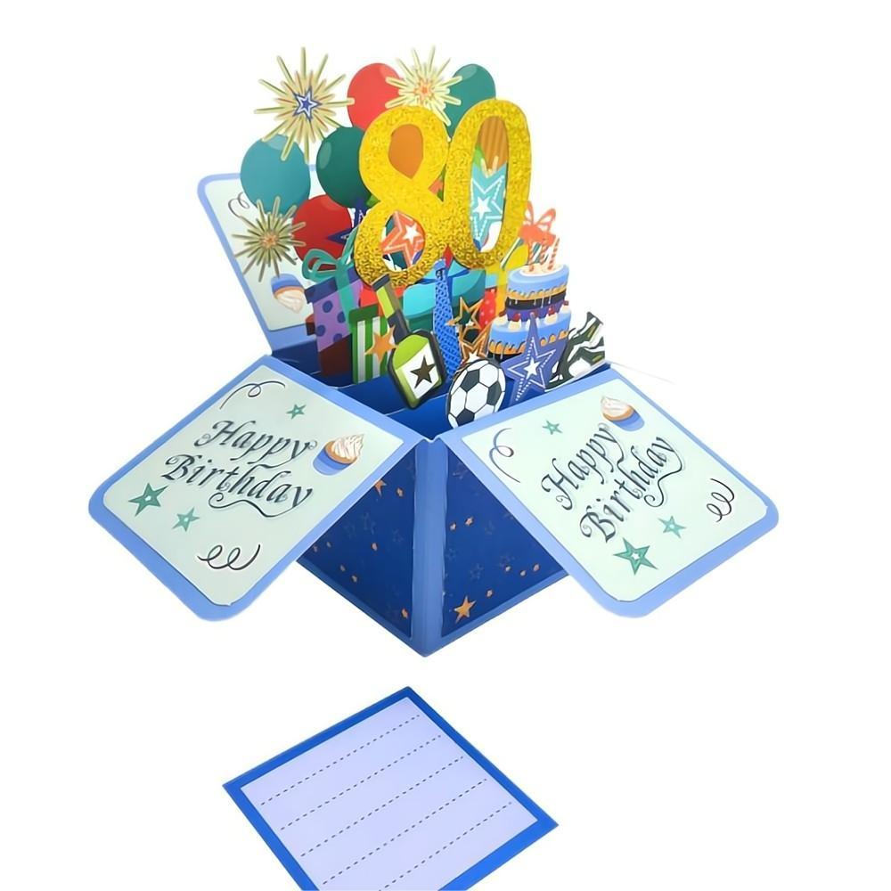 Blue Birthday Pop Up Box Card 80th Birthday 3D Pop Up Greeting Card - soufeelau