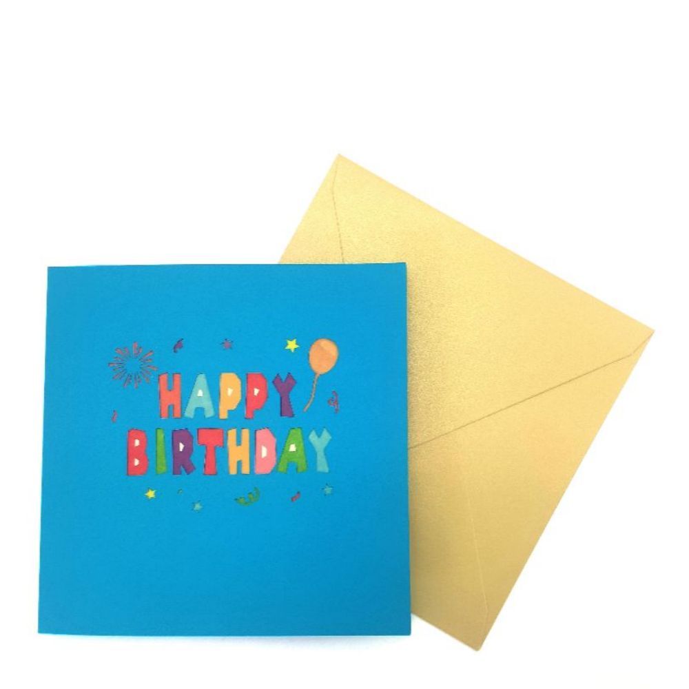 Happy Birthday Pop Up Card Balloon Fireworks 3D Pop Up Greeting Card - soufeelau