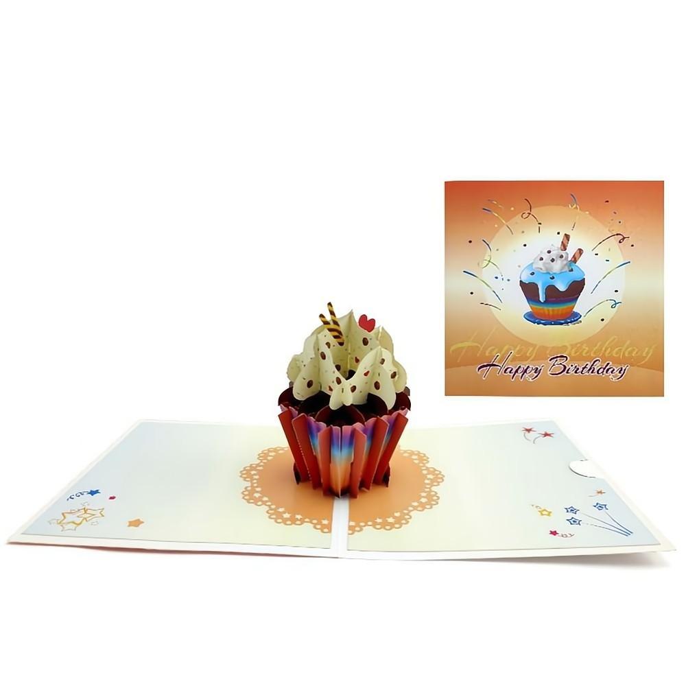 Happy Birthday Pop Up Card Cup Cake 3D Pop Up Greeting Card - soufeelau