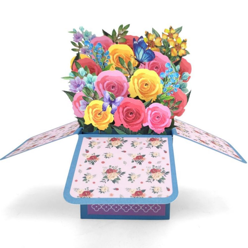 Roses Pop Up Box Card Flower 3D Pop Up Greeting Card - soufeelau