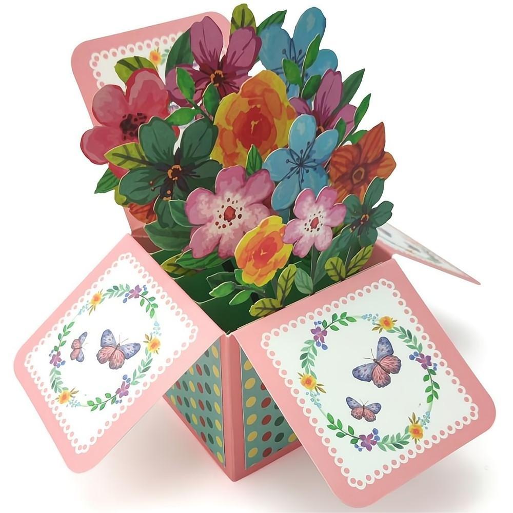 Colored Flowers Pop Up Box Card Flower 3D Pop Up Greeting Card - soufeelau