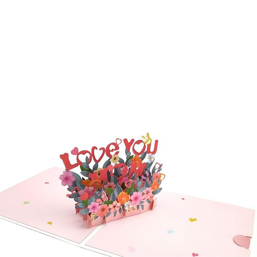 Love Mom Pop Up Box Card Flower 3D Pop Up Greeting Card for Mom - soufeelau