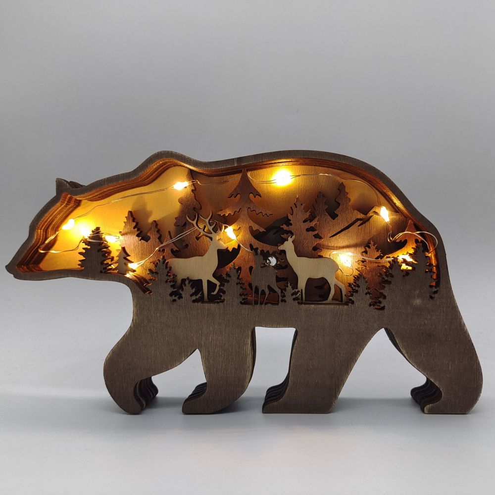3D Wooden Bear Light Wooden Carved Cute Animal Desktop Ornaments - soufeelau