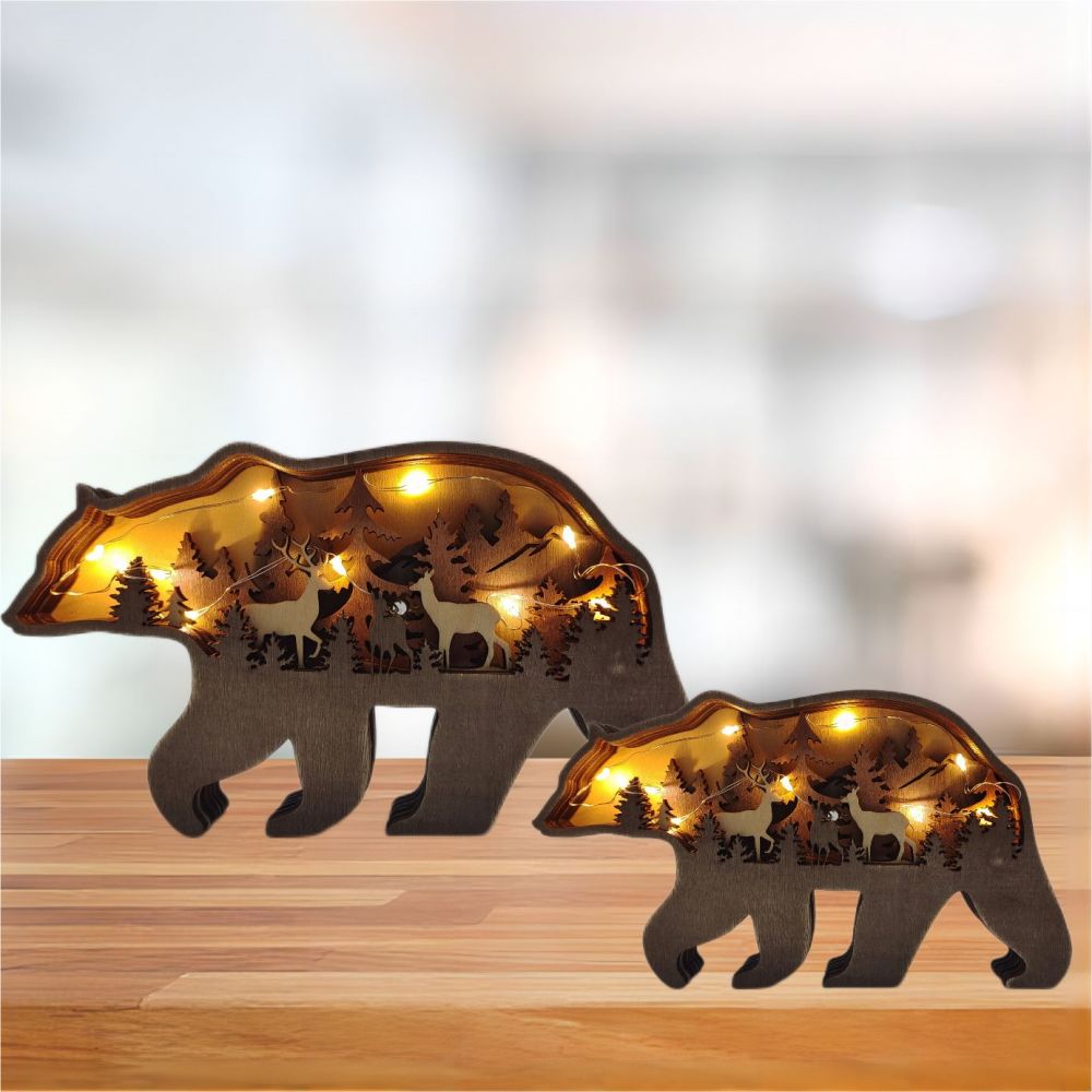 3D Wooden Bear Light Wooden Carved Cute Animal Desktop Ornaments - soufeelau