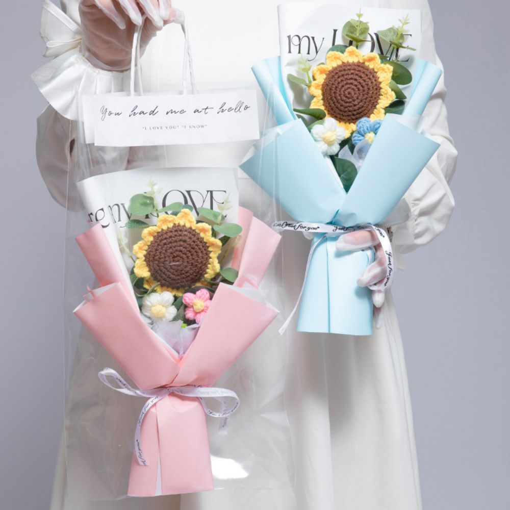Crochet Flowers Bouquet Handmade Knitted Sunflower Bouquet - soufeelau