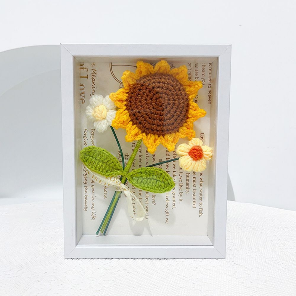 Crochet Bouquets Photo Frame Handmade Knitted Flower Shadowbox Frame Desktop Decoration - soufeelau