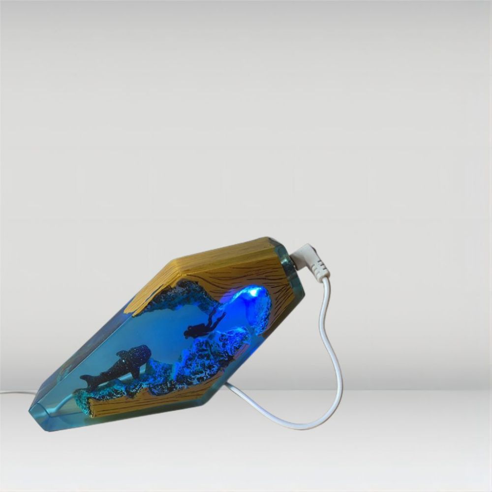 Whale Shark and Diver Night Light Epoxy Resin Lamp Home Decor Unique Gift - soufeelau