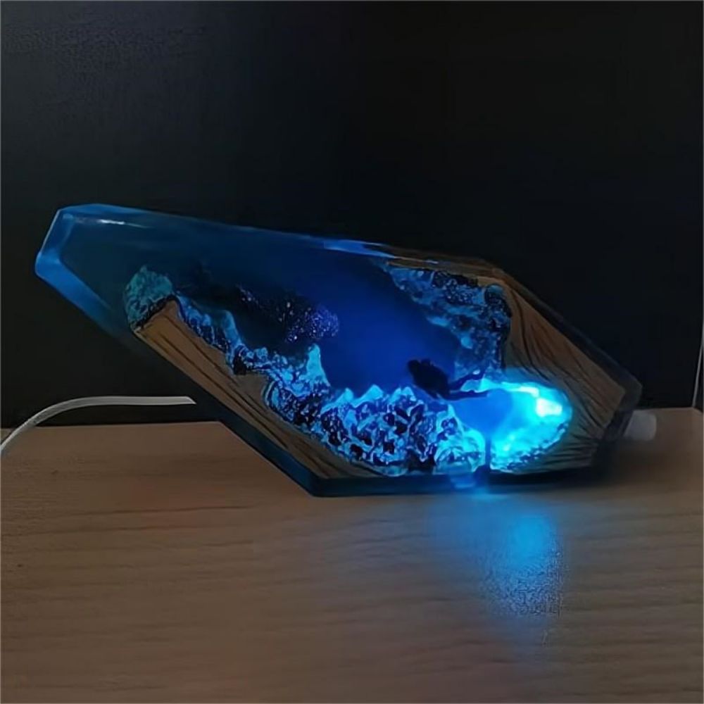 Whale Shark and Diver Night Light Epoxy Resin Lamp Home Decor Unique Gift - soufeelau