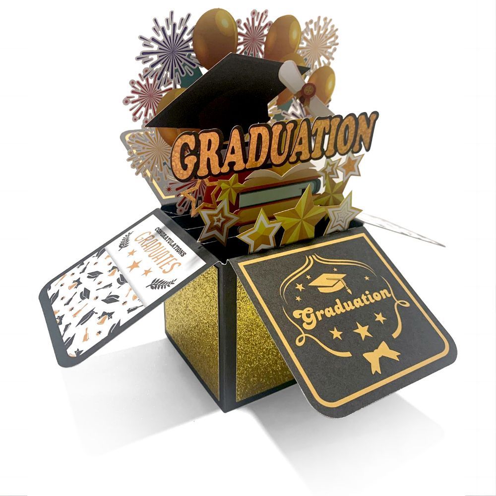 Happy Graduation 3D Pop Up Box Card Fireworks Greeting Card for Graduate - soufeelau