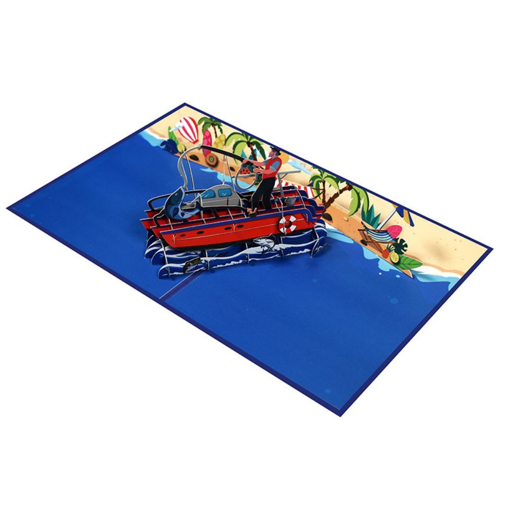 Father's Day 3D Pop Up Card Sea Fishing Greeting Card - soufeelau