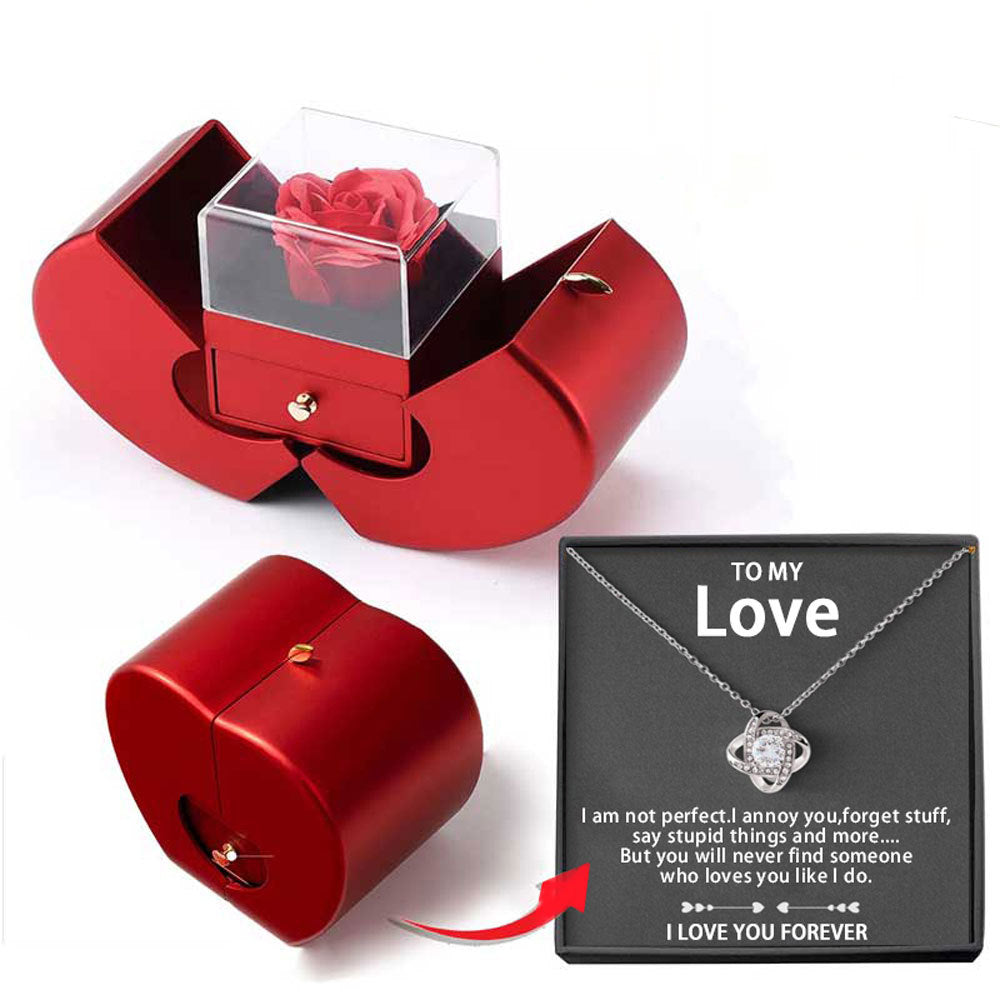To My Love Necklace with Eternity Flower Red Rose Gift Box Set - soufeelau