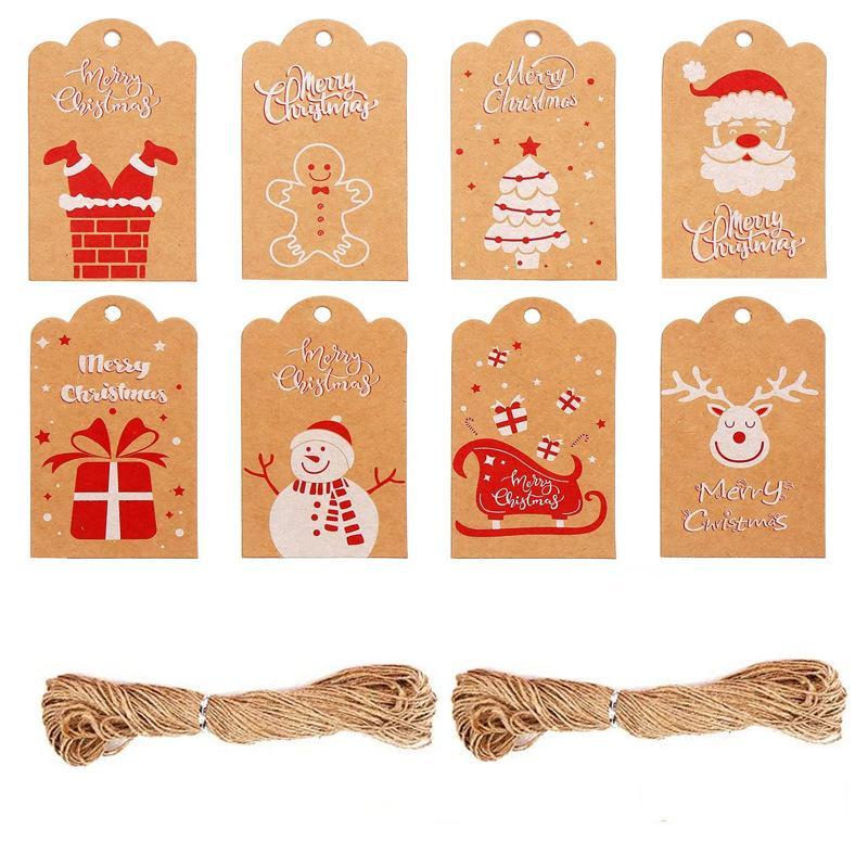 100pcs Merry Christmas Decoration Label Gift Card Christmas Tree Pendant Card - Gingerbread Man Chimney Gift - soufeelau