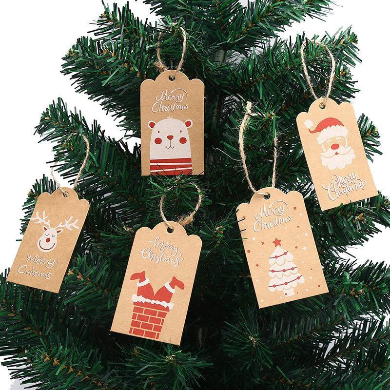 100pcs Merry Christmas Decoration Label Gift Card Christmas Tree Pendant Card - Gingerbread Man Chimney Gift - soufeelau