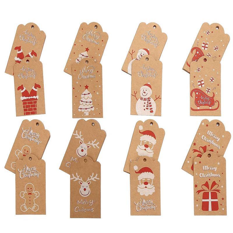 100pcs Merry Christmas Decoration Label Gift Card Christmas Tree Pendant Card - Gingerbread Man Chimney Gift - soufeelau