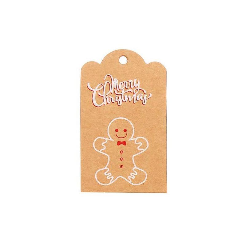 100pcs Merry Christmas Decoration Label Gift Card Christmas Tree Pendant Card - Gingerbread Man Chimney Gift - soufeelau