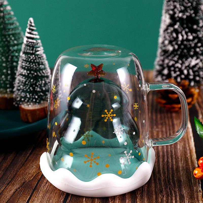 Christmas Tree Starry Sky Mug Double Walled Glass Cup Tea Cups Coffee Cups Cute Gifts For Christmas - soufeelau