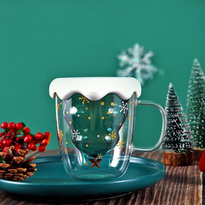 Christmas Tree Starry Sky Mug Double Walled Glass Cup Tea Cups Coffee Cups Cute Gifts For Christmas - soufeelau