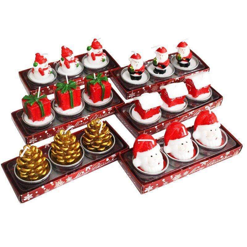 Christmas Candles Set Santa Claus Snowman Pine Cones Decorative Candle Christmas Eve Party Decoration - soufeelau