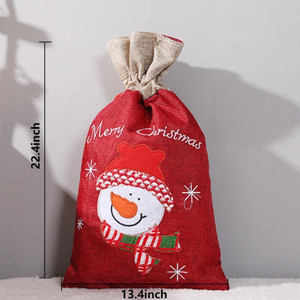 Christmas Gift Wrapping, Christmas Gift Drawstring Bag, Christmas Gift Bag Decorated With Printing Of Snowflakes and Snowman