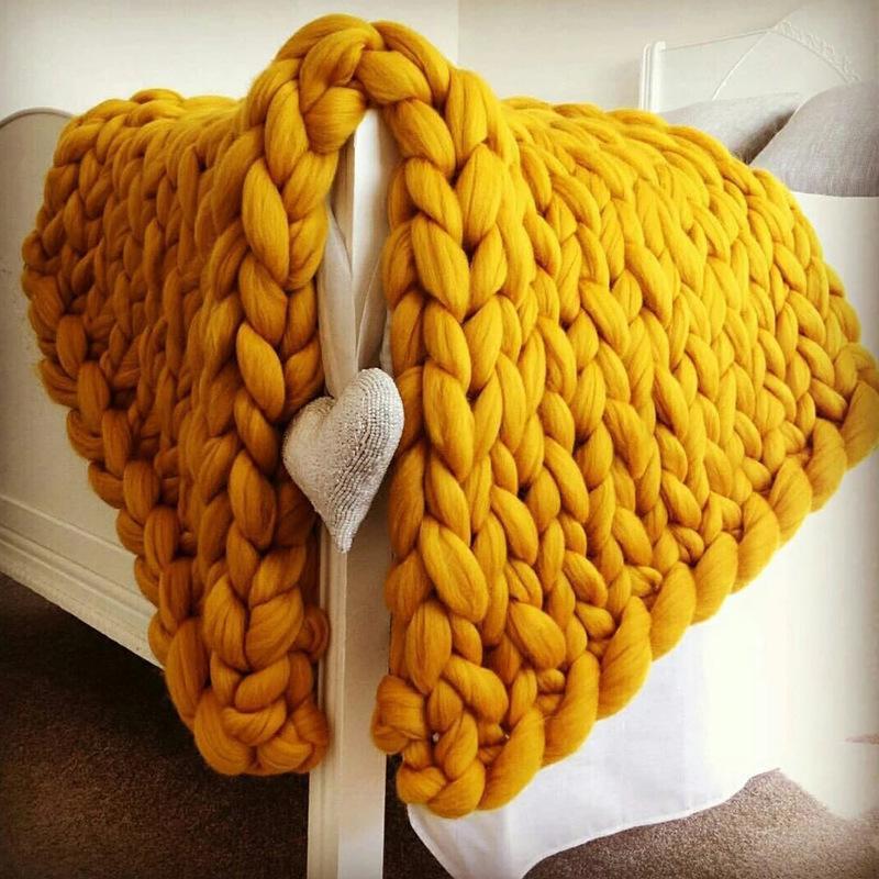 Knitted Blanket Knit Crochet Vegan Cozy Knotted Bedding Blankets - soufeelau
