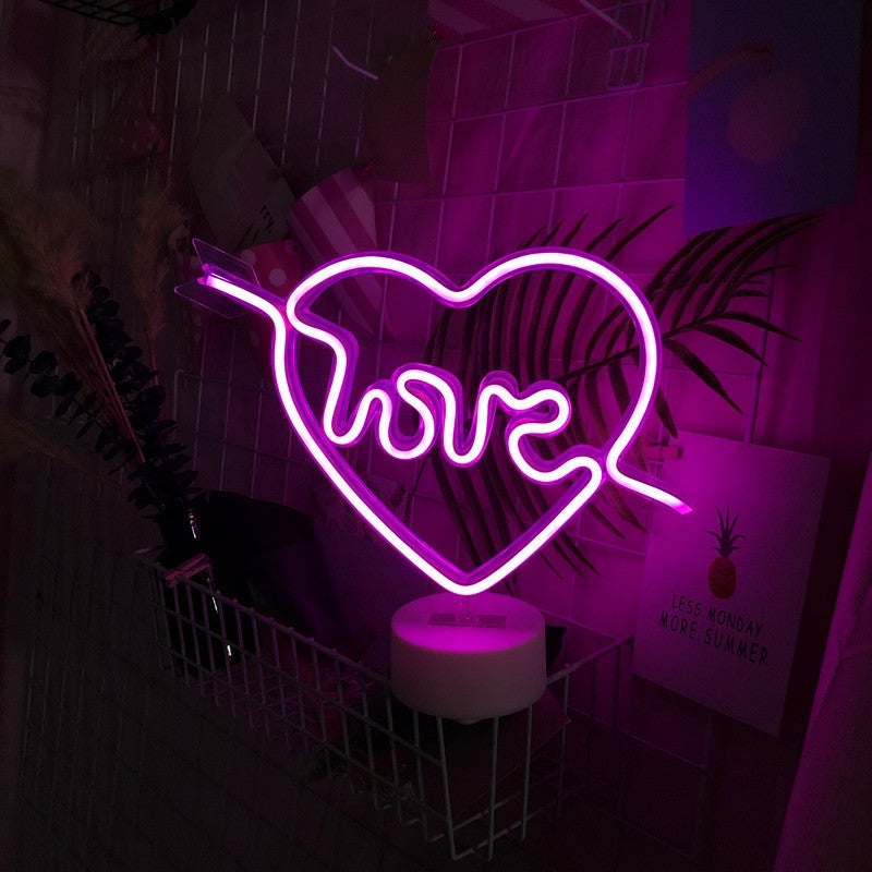 Neon Heart Light LED Neon Signs Night Light Room Decor Valentine's Day Gift - soufeeluk