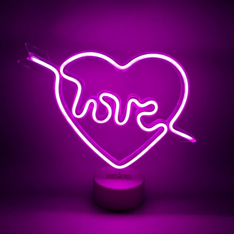 Neon Heart Light LED Neon Signs Night Light Room Decor Valentine's Day Gift - soufeeluk