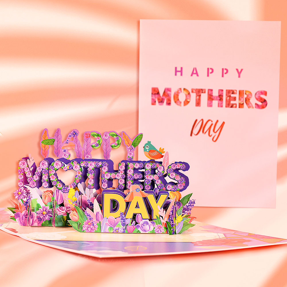Mother's Day Card Happy Mother's Day Purple Flowers 3D Pop Up Greeting Card for Her - soufeelau