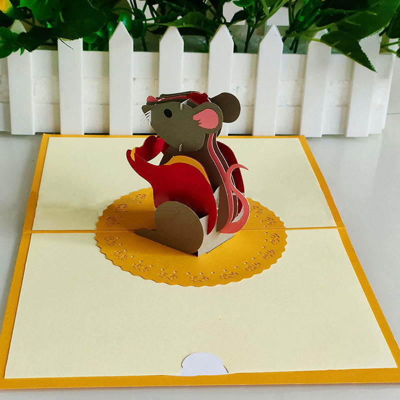 Cute Mouse Greeting Card 3D Three-dimensional Creative Birthday Card - soufeelau