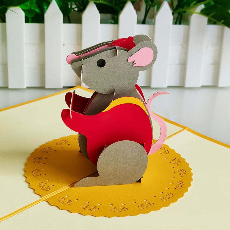 Cute Mouse Greeting Card 3D Three-dimensional Creative Birthday Card - soufeelau