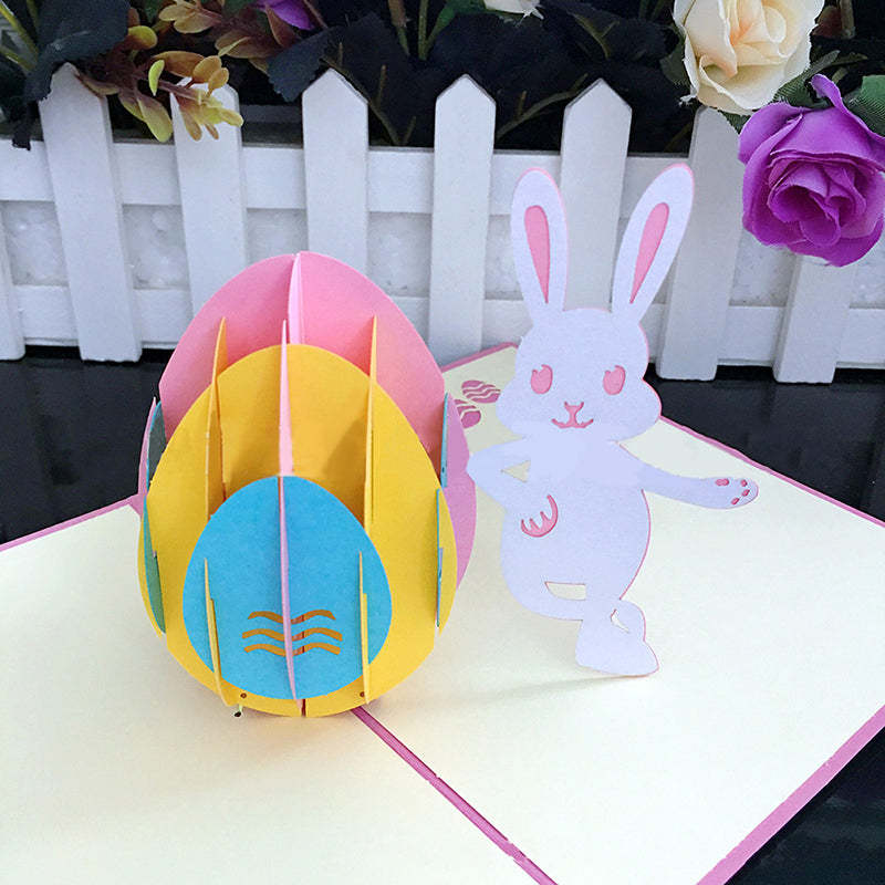 Rabbit and Colored Eggs Card Creative Easter Three-dimensional Card - soufeelau