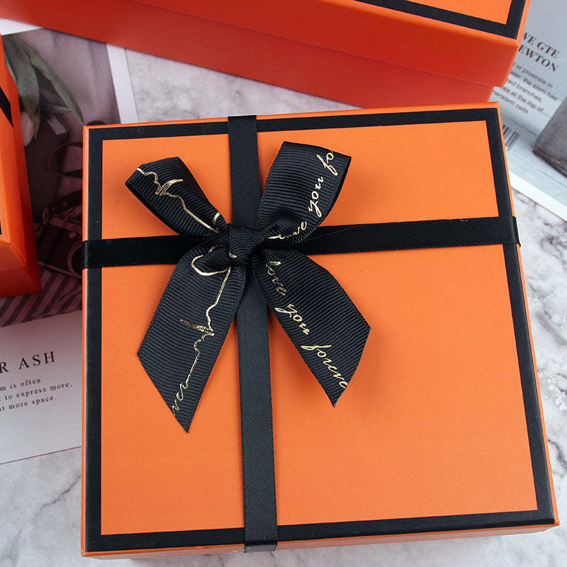 Orange Square Shaped Presentation Gift Box with Bow Ribbon - soufeelau