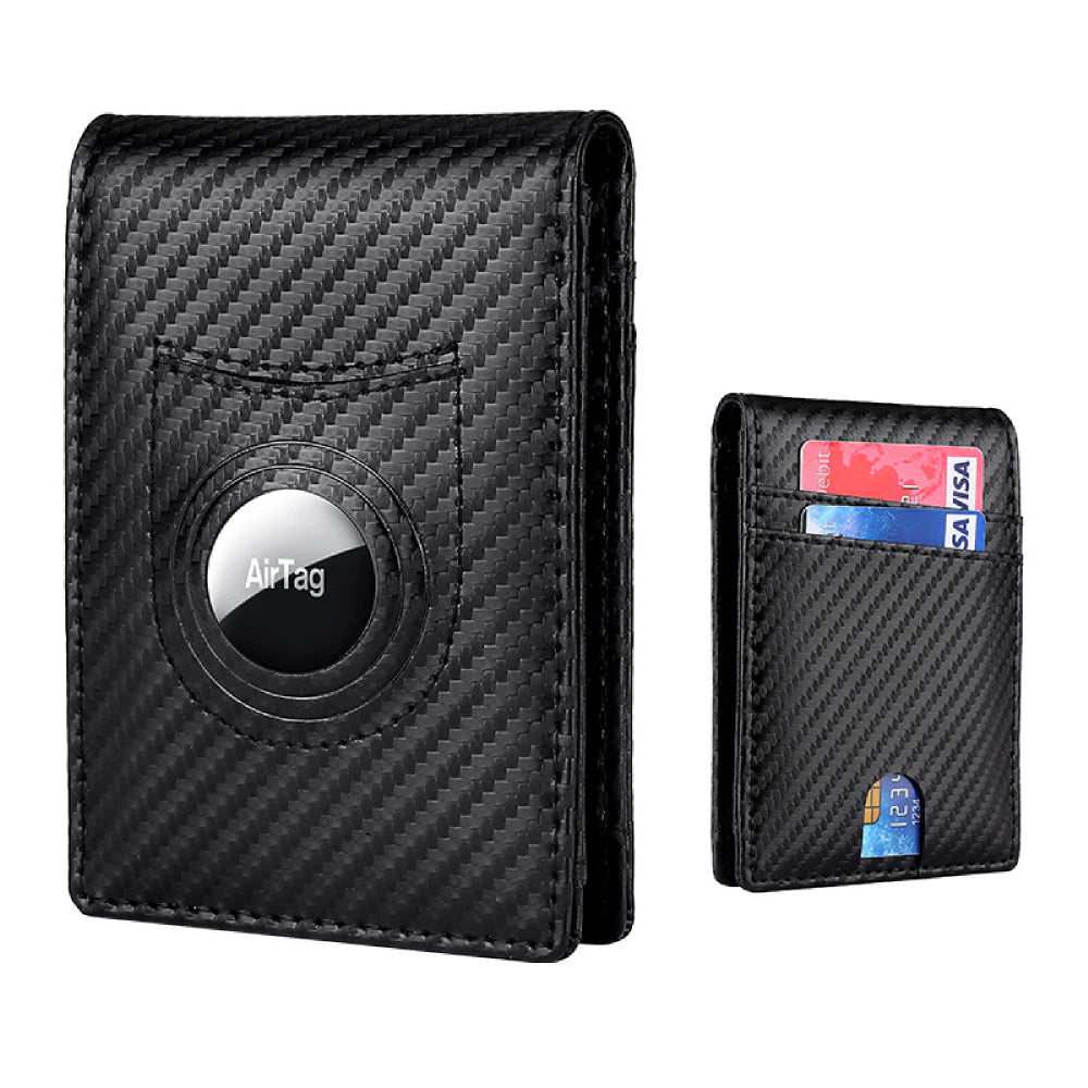 Bifold Men's Leather Wallet Card Holder with Money Clip for AirTag - soufeelau