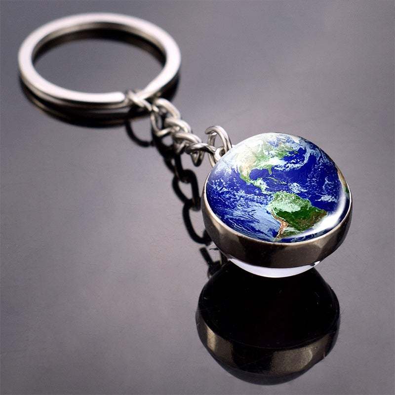 Solar System Planet Keychain Glow in the Dark Glass Ball Keyring - soufeelau